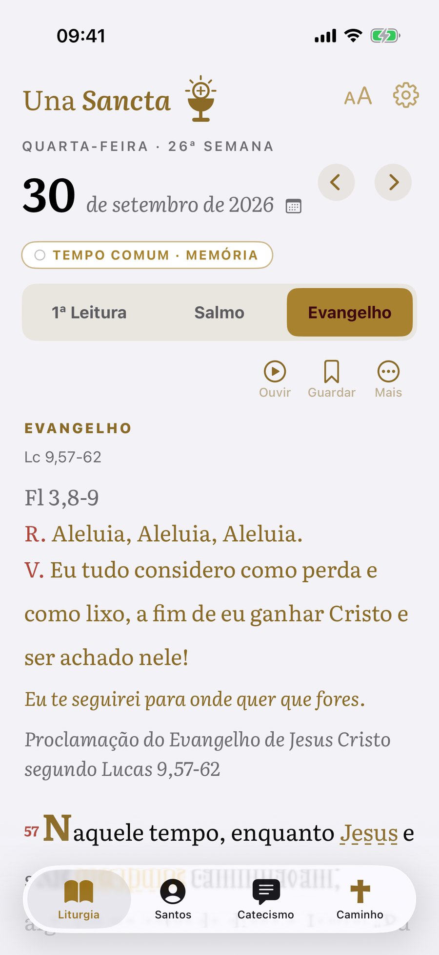 O Evangelho do dia, com a aclamação