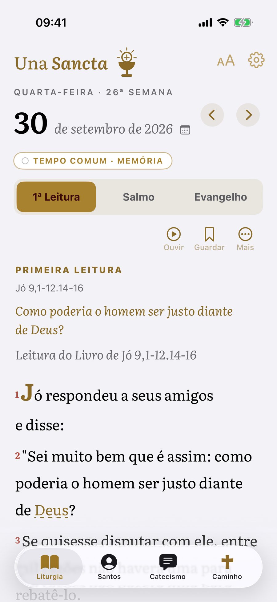 Tela do Una Sancta com a primeira leitura do dia